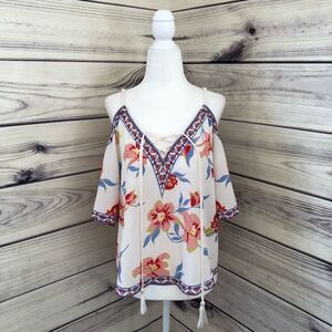 Flying Tomato White Floral Cold Shoulder Lace Up Shirt